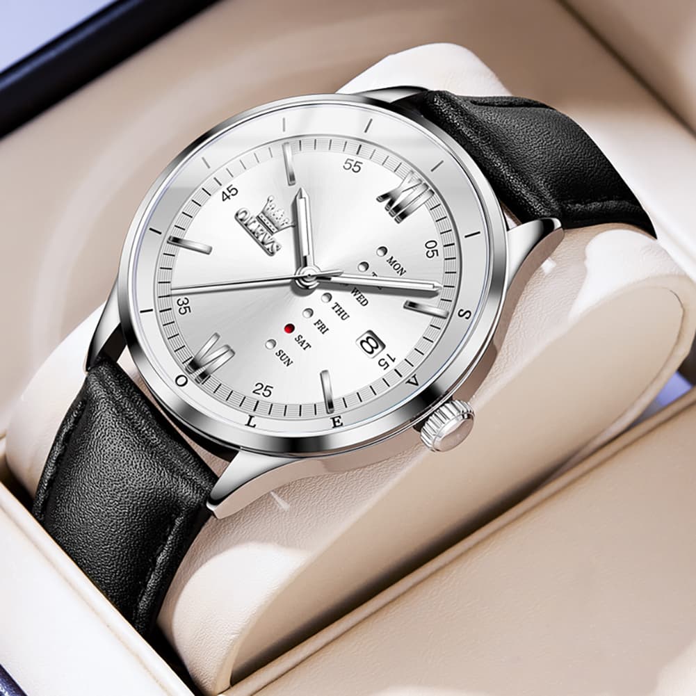 OLEVS 2931 Minimalist Leather Quartz Watch for Men