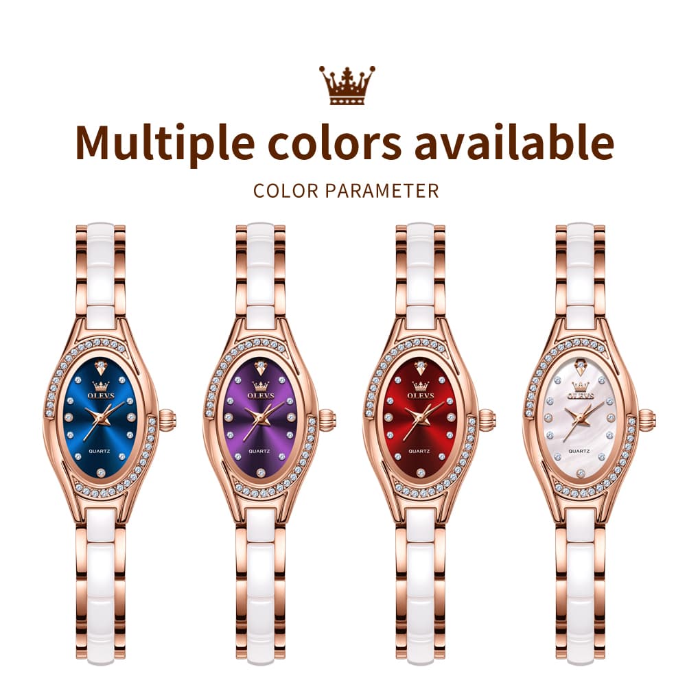 OLEVS Oval Ceramic Bracelet Diamond Watch 7131 for Women