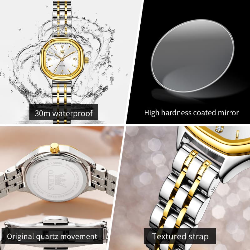 OLEVS 5888 Petite Square Watch Vintage Diamond Accent Stainless Steel Bracelet Quartz Timepiece for Women