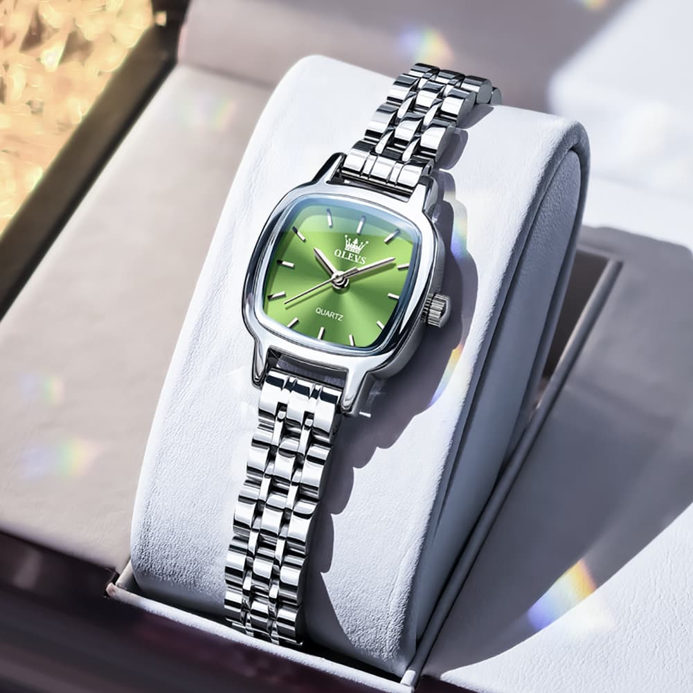 OLEVS 5675 Petite Square Watch Vintage Dress Stainless Steel Bracelet Quartz Timepiece for Women