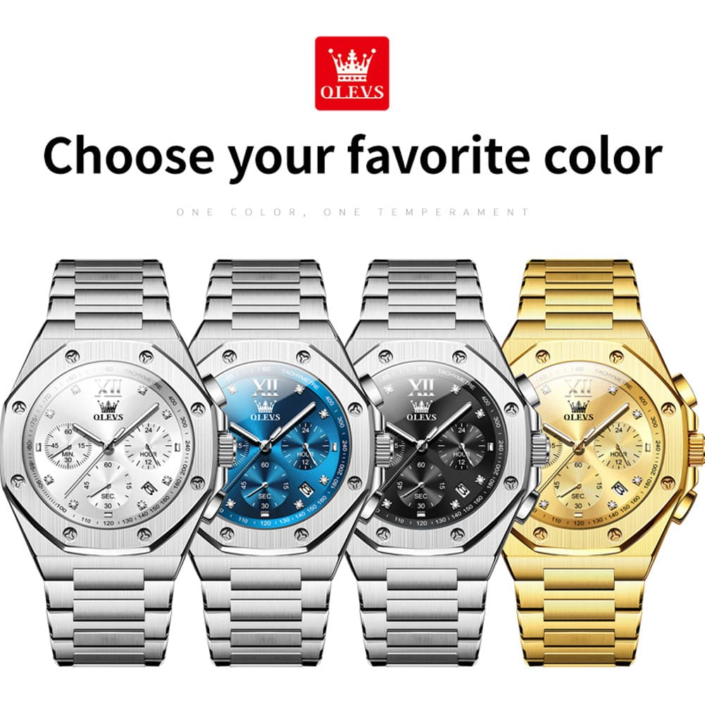 OLEVS 3626 Octagonal Chronograph Quartz Steel Watch for Men