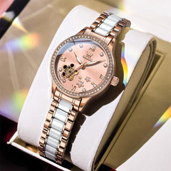 OLEVS 7074 Ceramic Open Heart Automatic Watch For Women