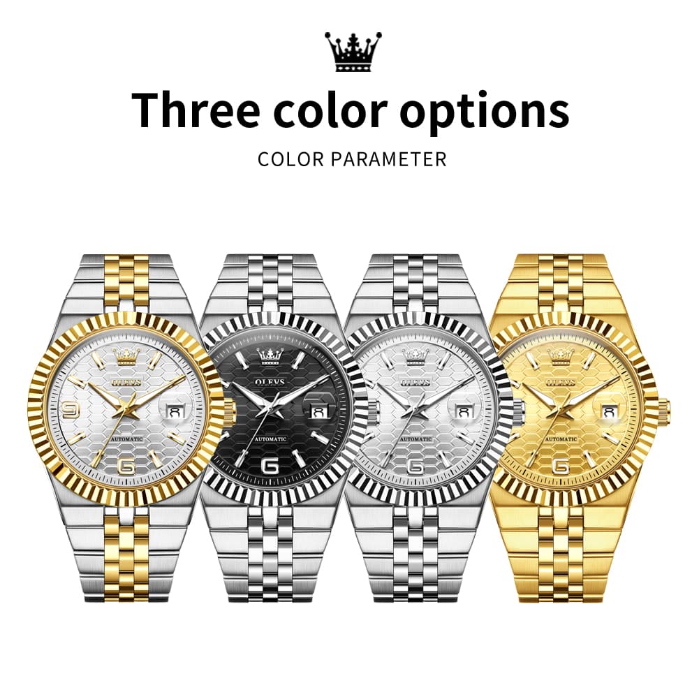 OLEVS 7105 Fluted Bezel Automatic Mechanical Luxury Dress Watch for Men