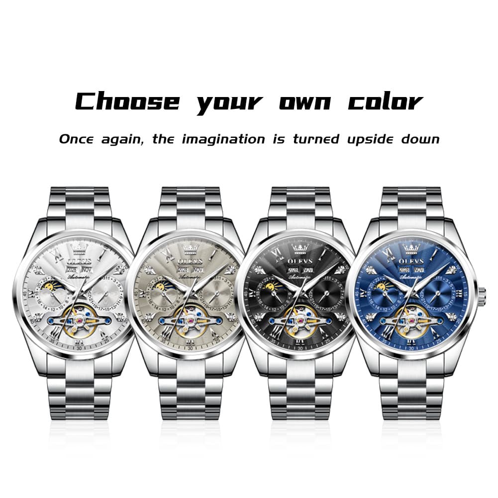 OLEVS 7028 Open Heart Moon Phase Automatic Watch for Men