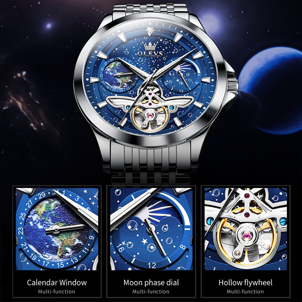 OLEVS 6705 Starry Sky Earth Tourbillon Automatic Mechanical Watch For Men