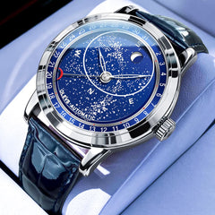 OLEVS Starry Sky Moon Phase Automatic Mechanical Watch 9923 Leather Strap for Men
