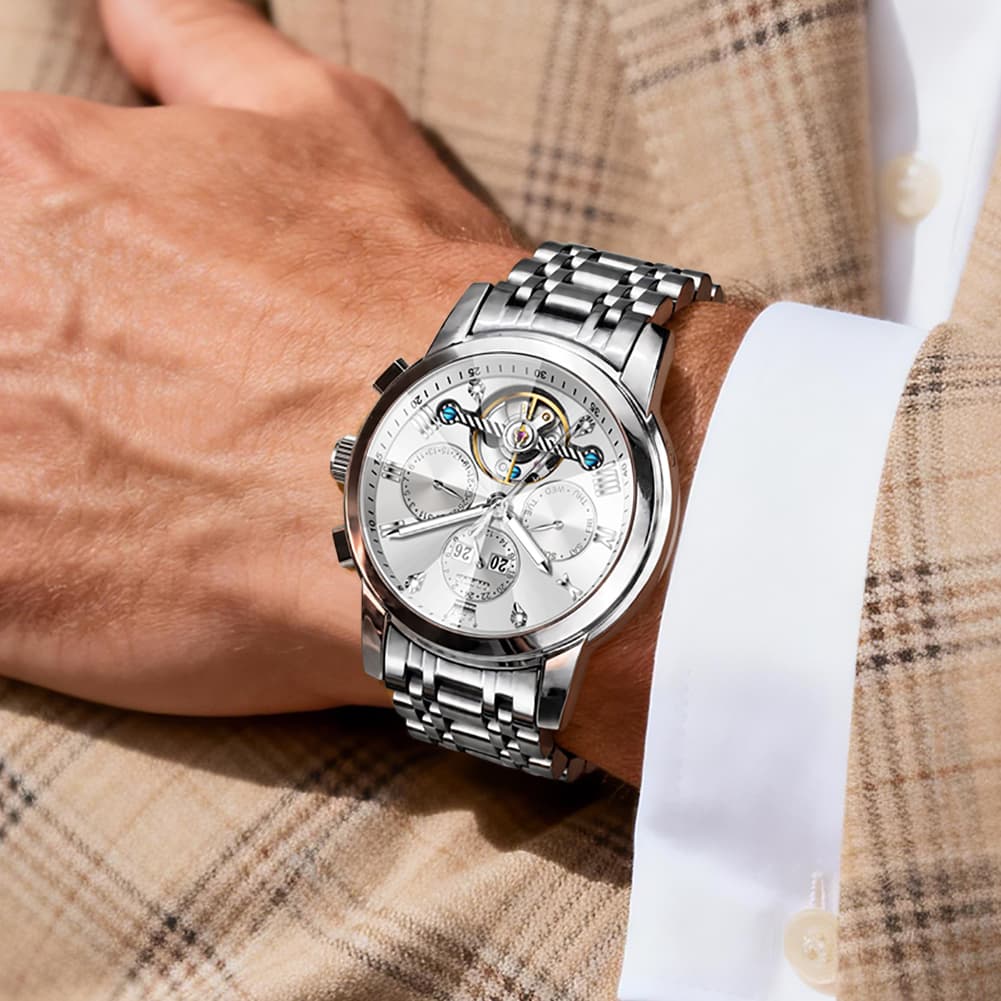 OLEVS 3D Diamond Cut Skeleton Automatic Watch 7121 for Men