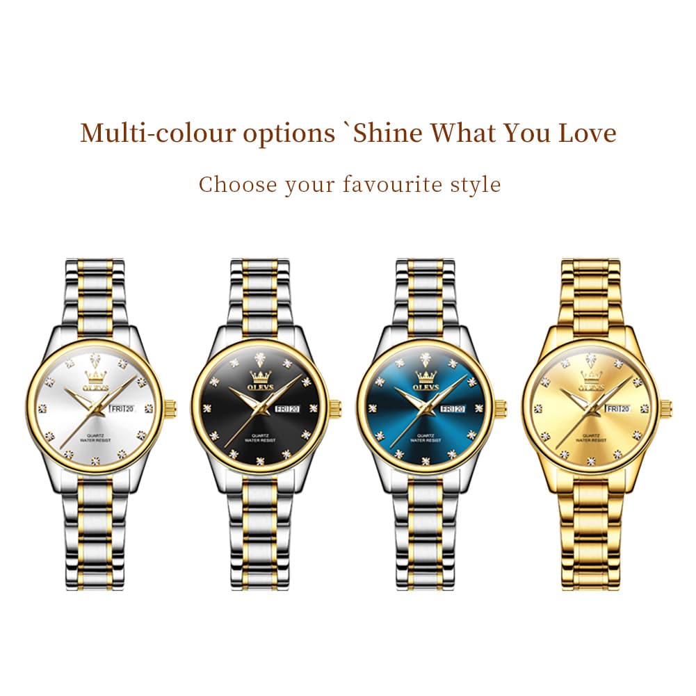 OLEVS 3612 Diamond Dial Quartz Steel Watch for Women