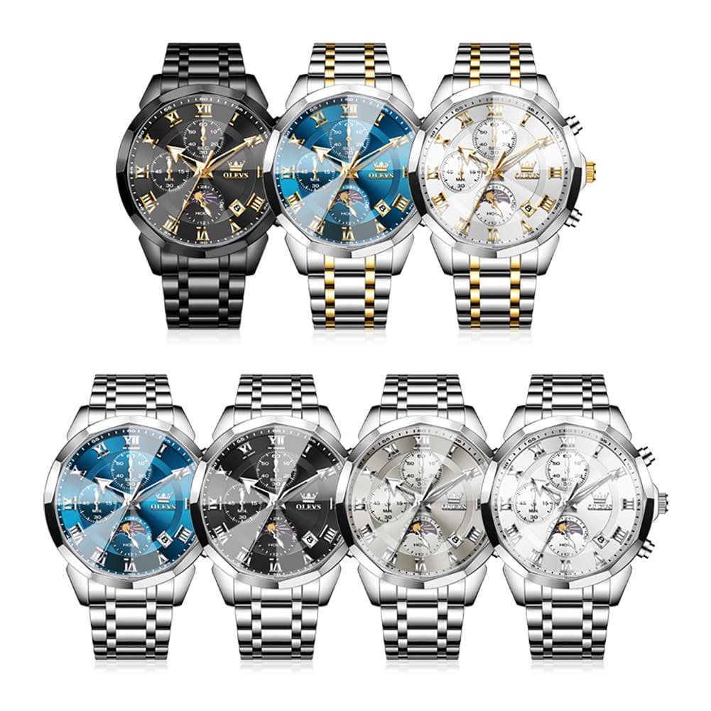 OLEVS 3675 Quartz 3D Rhombic Roman Chronograph Watch For Men