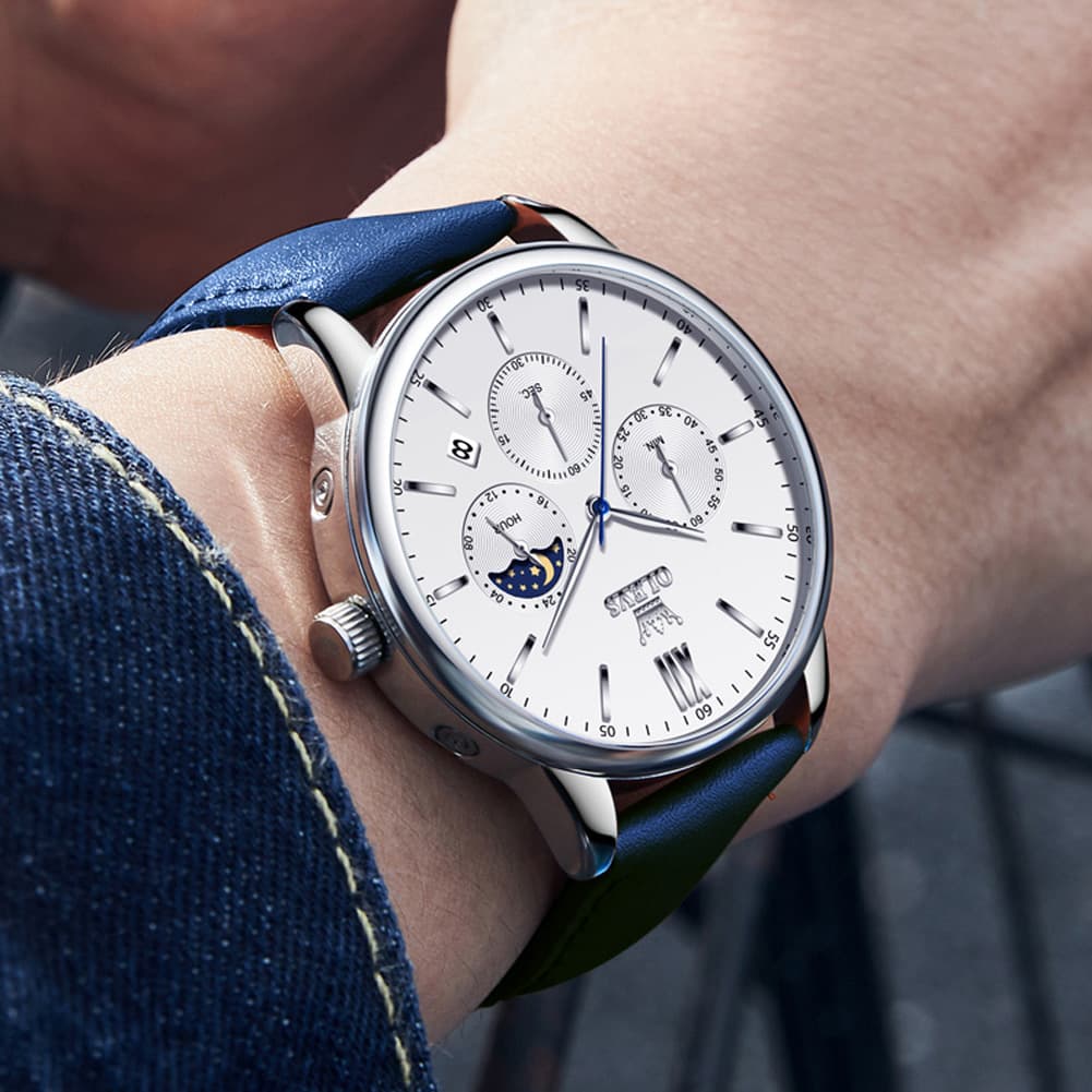 OLEVS 2922 Moon Phase Leather Dress Watch For Men