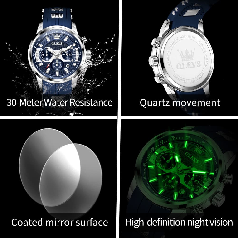 OLEVS 3690 Chronograph Silicone Mens Watch Multifunctional