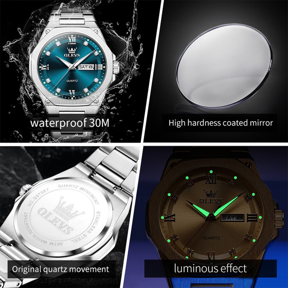 OLEVS 3736 Polygonal Diamond Quartz Watch for Men
