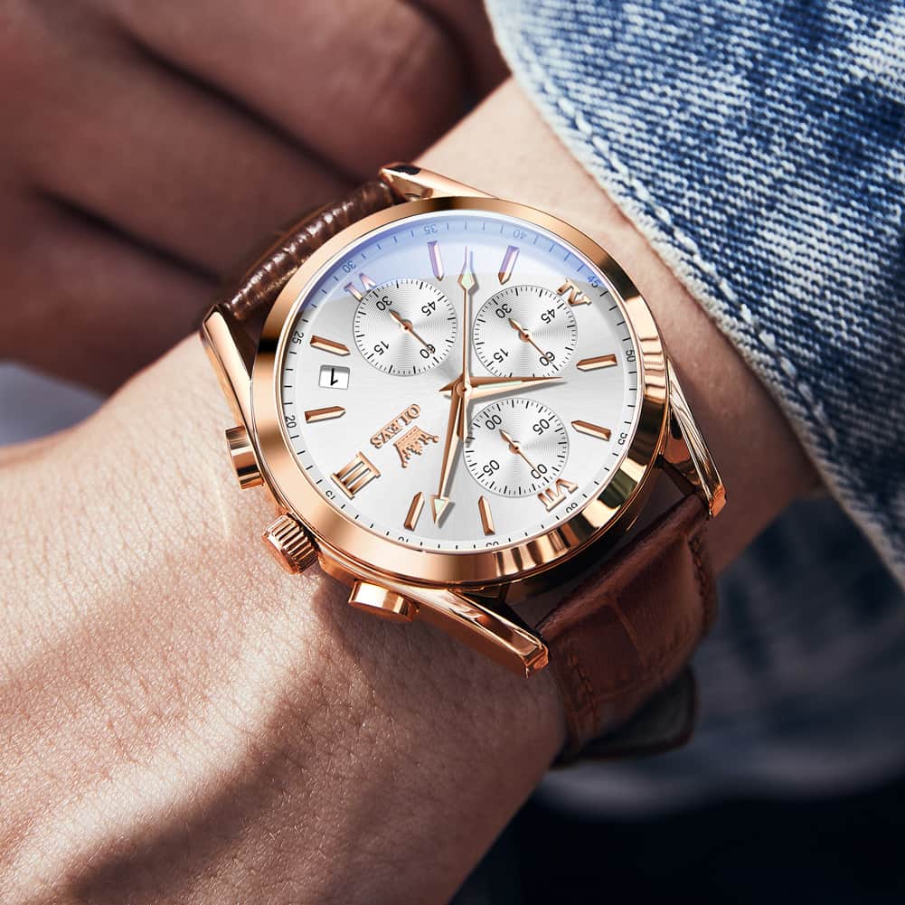 OLEVS 2872 Sophisticated Chronograph Leather Watch for Men