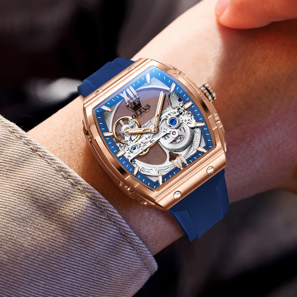 OLEVS 6779 Tonneau Skeleton Mechanical Watch for Men