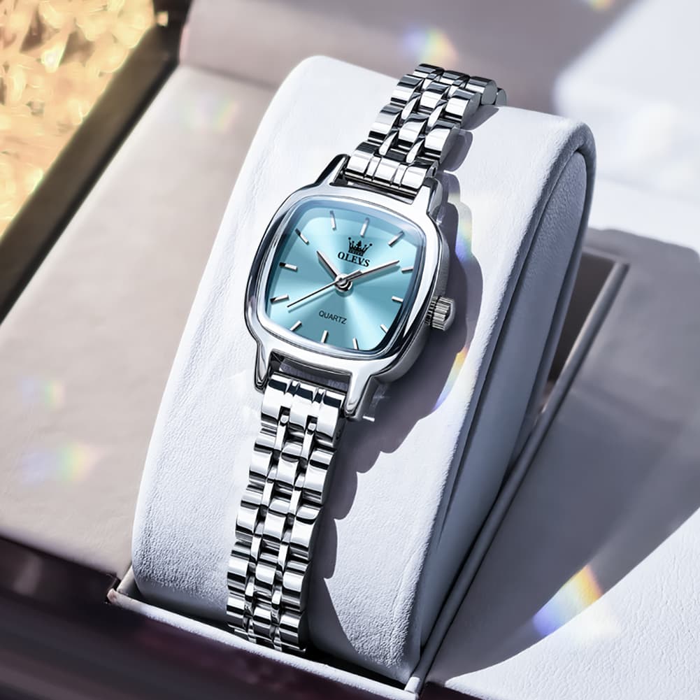 OLEVS 5675 Petite Square Watch Vintage Dress Stainless Steel Bracelet Quartz Timepiece for Women