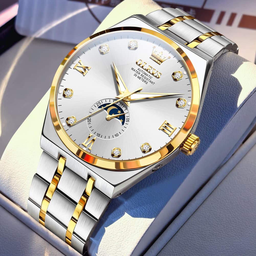 OLEVS 7069 Octagonal Moon Phase Automatic Watch For Men