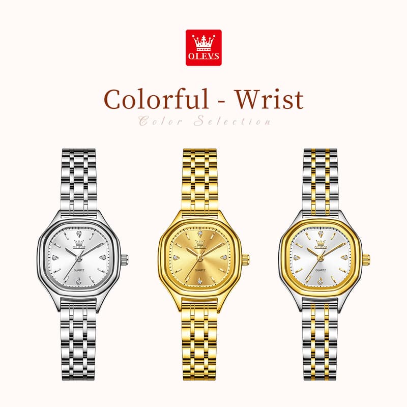 OLEVS 5888 Petite Square Watch Vintage Diamond Accent Stainless Steel Bracelet Quartz Timepiece for Women
