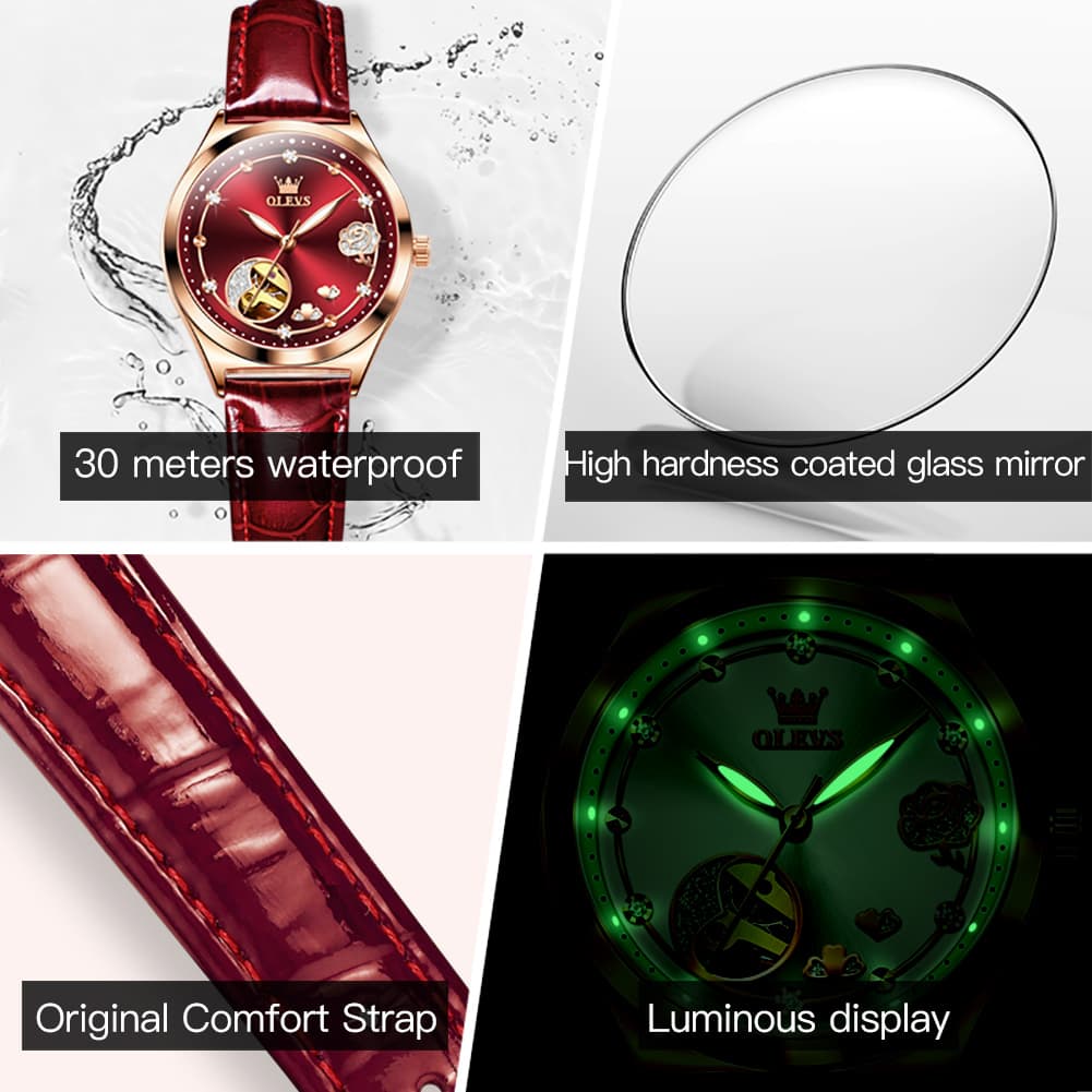 OLEVS 6601 Romantic Open Heart Mechanical Ladies Watch