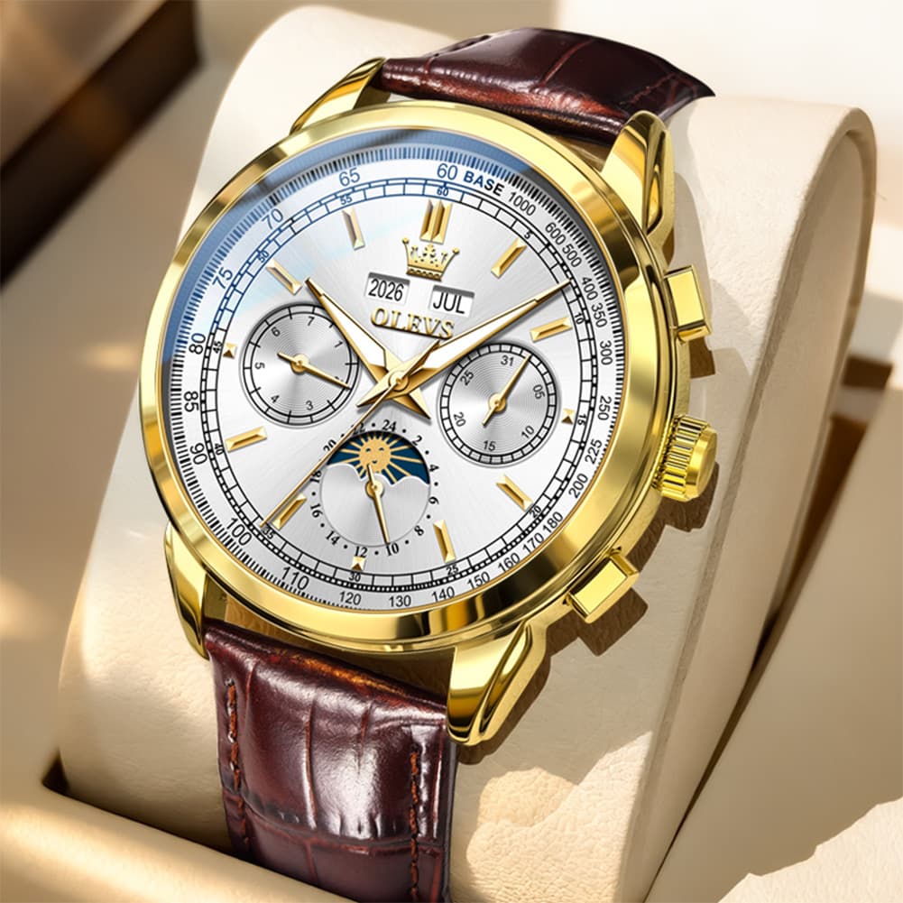 OLEVS Leather Strap Moon Phase Automatic Mechanical Watch for Men 7117