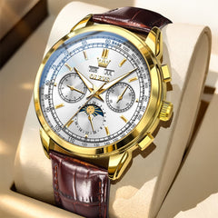OLEVS Leather Strap Moon Phase Automatic Mechanical Watch for Men 7117