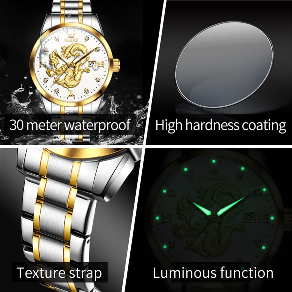 OLEVS 3619 3D Dragon Quartz Watch for Men