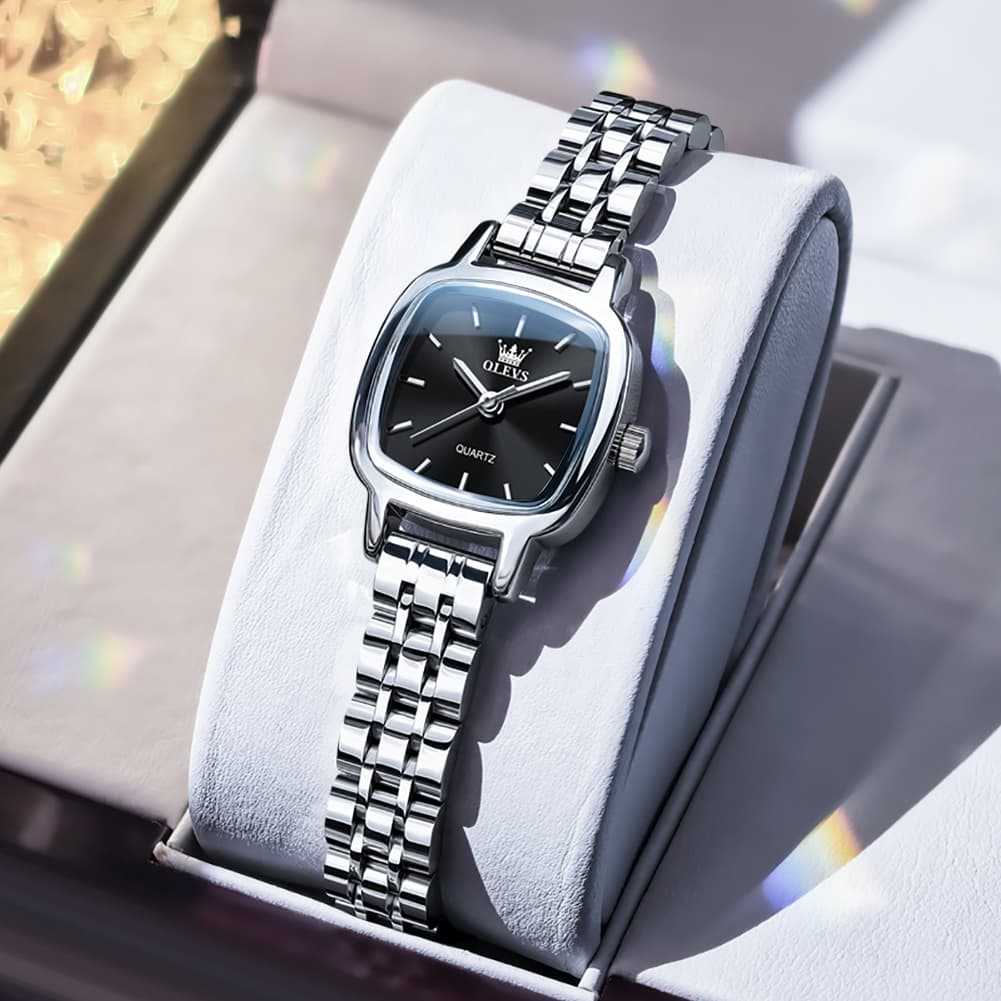 OLEVS 5675 Petite Square Watch Vintage Dress Stainless Steel Bracelet Quartz Timepiece for Women