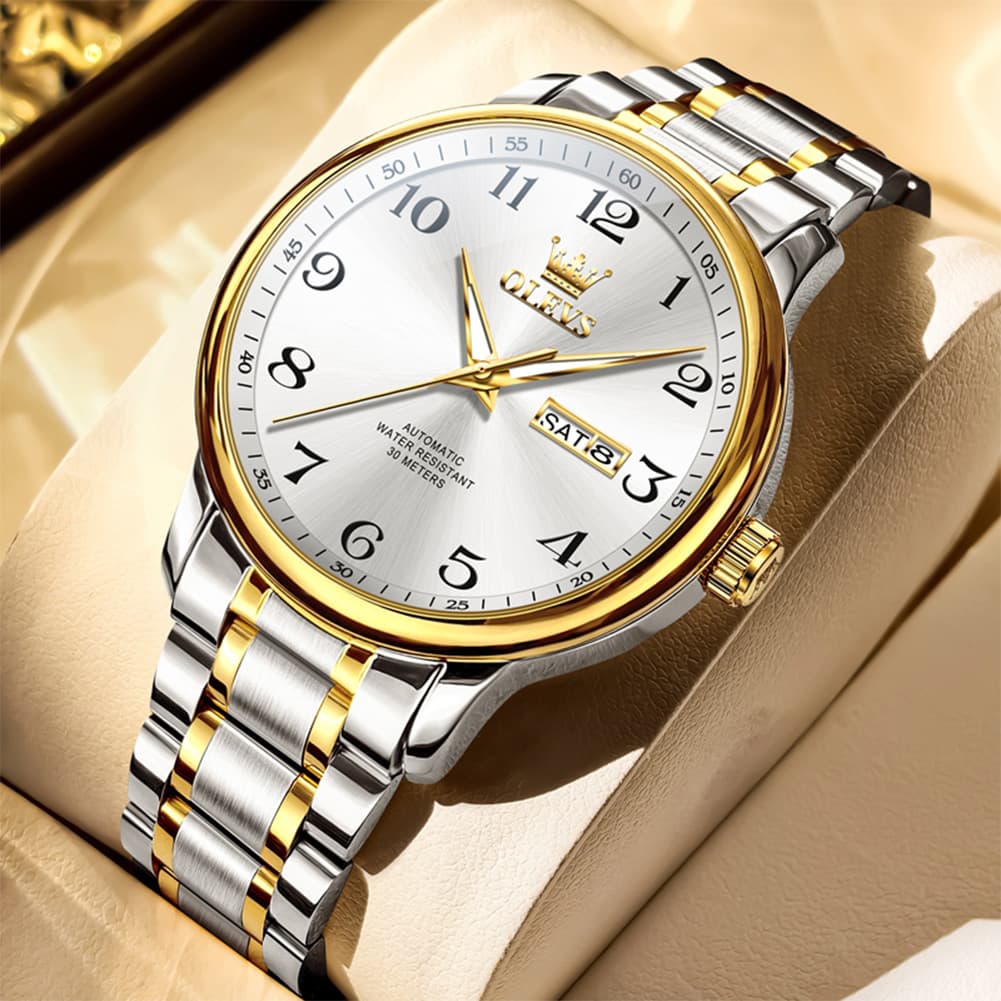 OLEVS 7072 Arabic Numeral Dual Calendar Automatic Watch For Men