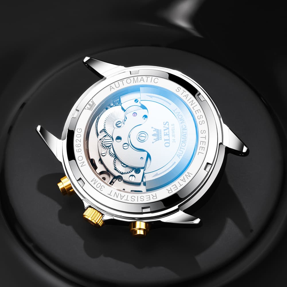 OLEVS 6620 Skeleton Moon Phase Mechanical Watch for Men