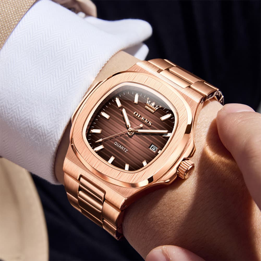 OLEVS 3696 Octagon Embossed Dial Luxury Sport Watch for Men