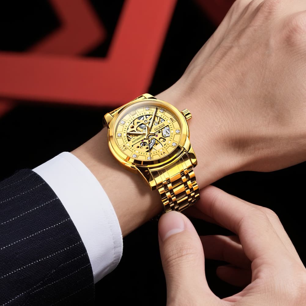 OLEVS Full Skeleton Diamond Dial Automatic Mechanical Watch 9901 for Men