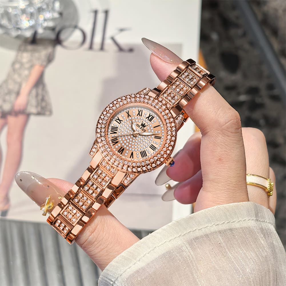 OLEVS 9943 Diamond Paved Dial Luxury Watch for Women