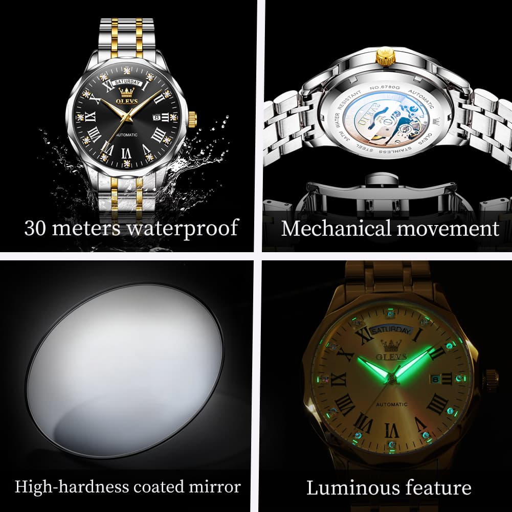 OLEVS 6780 Roman Numerals Day Date Mechanical Watch for Men