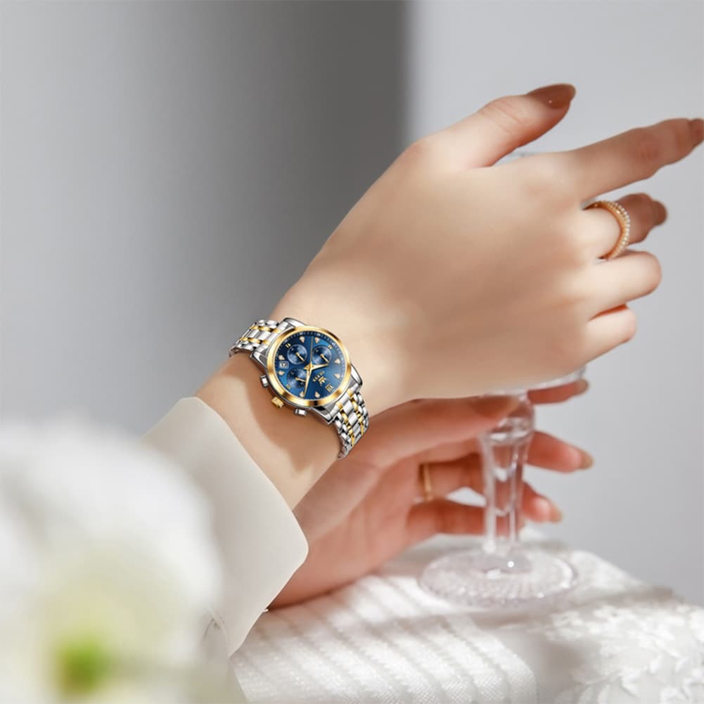 OLEVS 2858 Elegant Moon Phase Chronograph Watch for Women