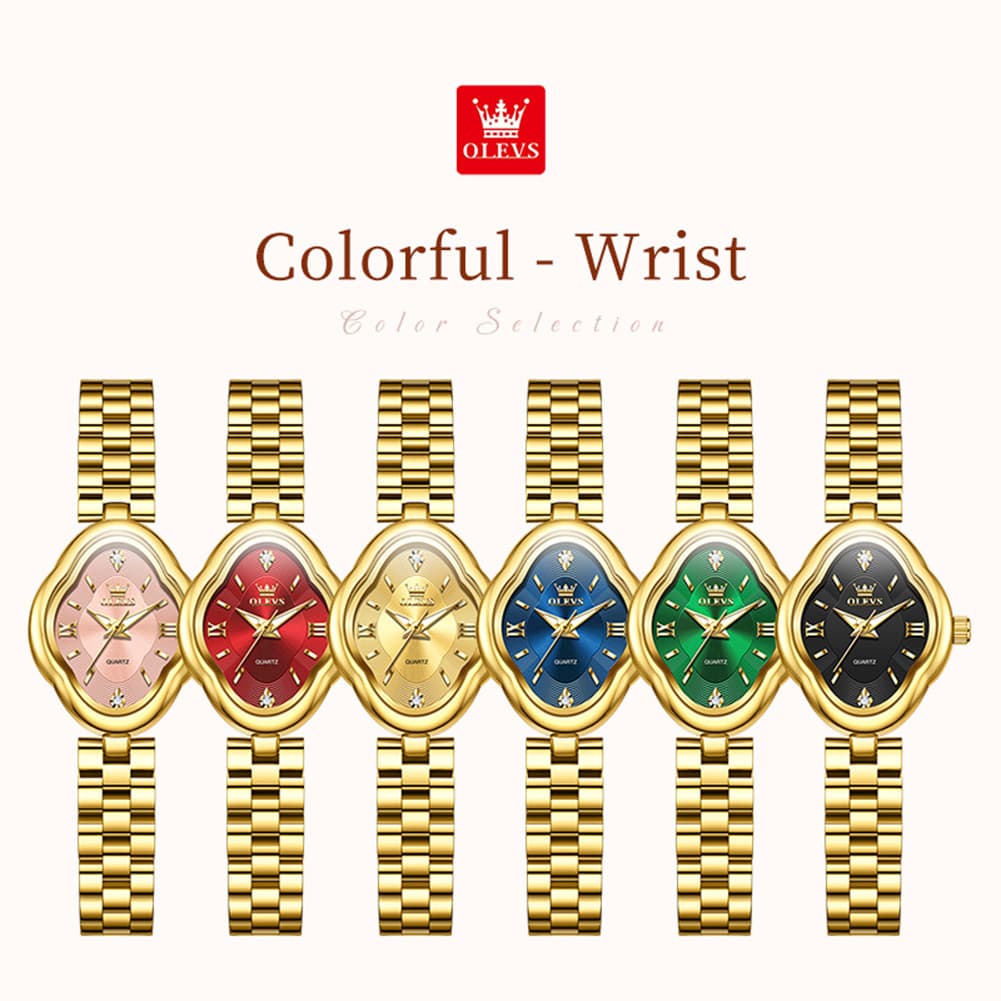OLEVS 5666 Petal Case Vintage Dress Watch Gold Bracelet Quartz Jewelry Timepiece for Women