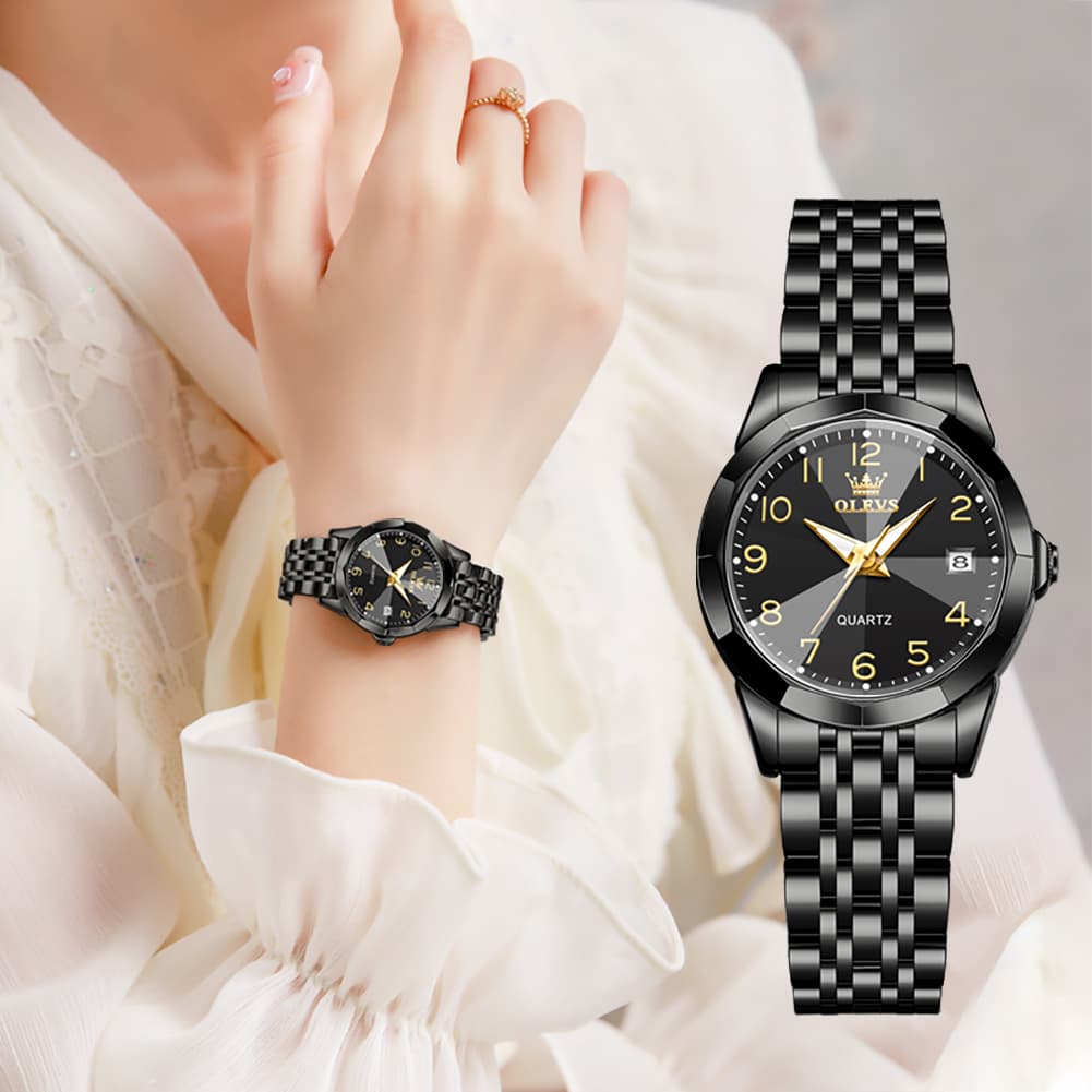 OLEVS 9970 3D Rhombic Faceted Glass Date Watch for Women