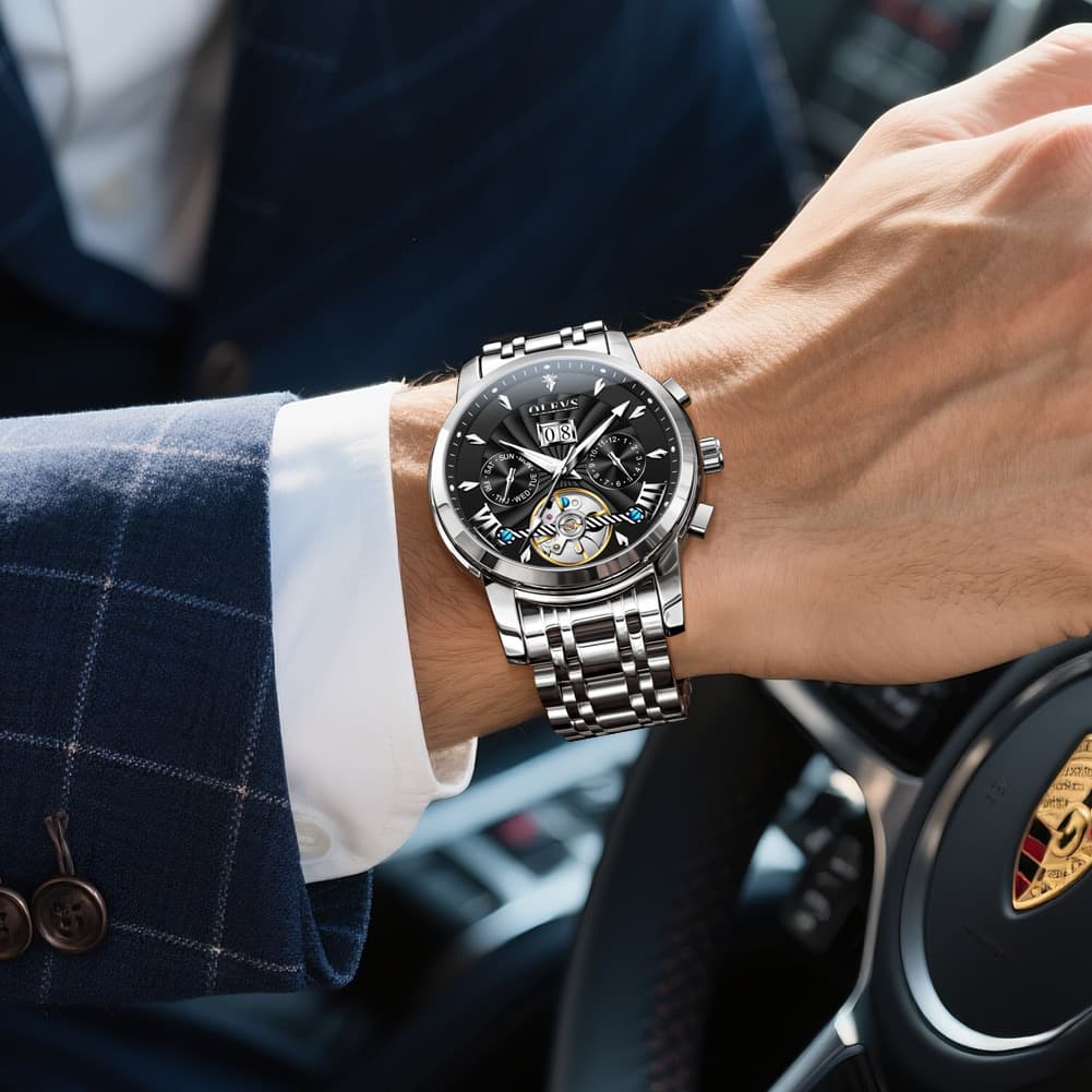 OLEVS Open Heart Multifunction Automatic Mechanical Watch 9965 Big Date for Men