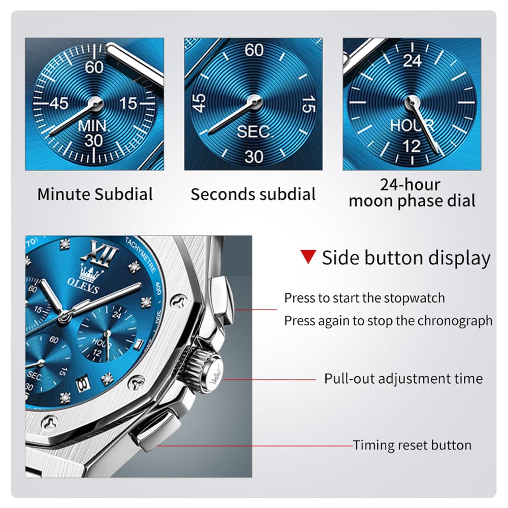 OLEVS 3626 Octagonal Chronograph Quartz Steel Watch for Men