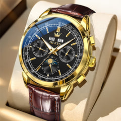 OLEVS Leather Strap Moon Phase Automatic Mechanical Watch for Men 7117