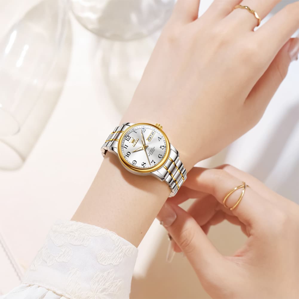 OLEVS 7072 Arabic Numeral Dual Calendar Automatic Watch For Women