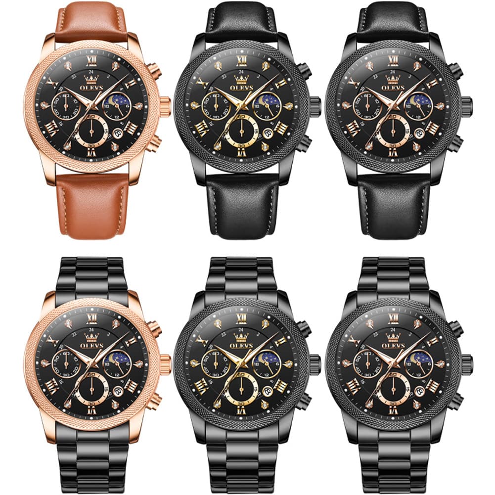 OLEVS 3660 Chronograph Moon Phase Diamond Dial Tactical Sports Watch For Men