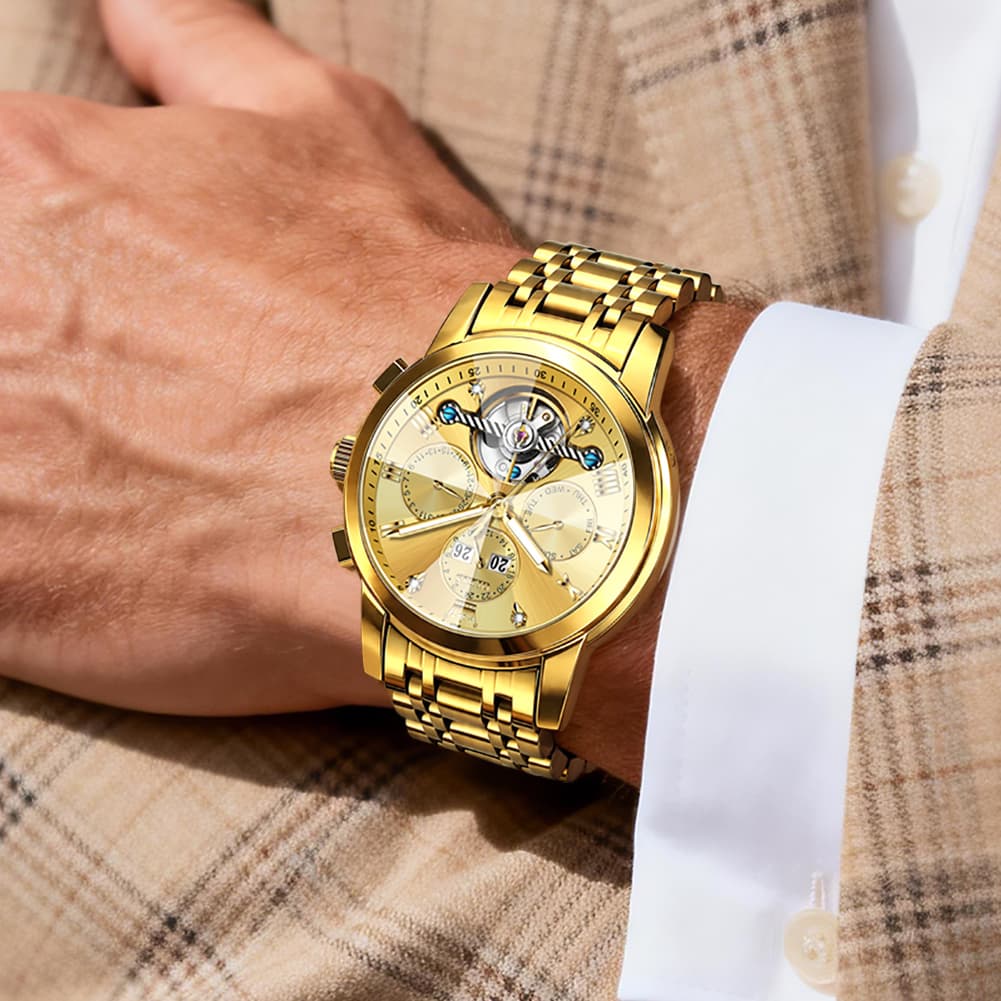 OLEVS 3D Diamond Cut Skeleton Automatic Watch 7121 for Men