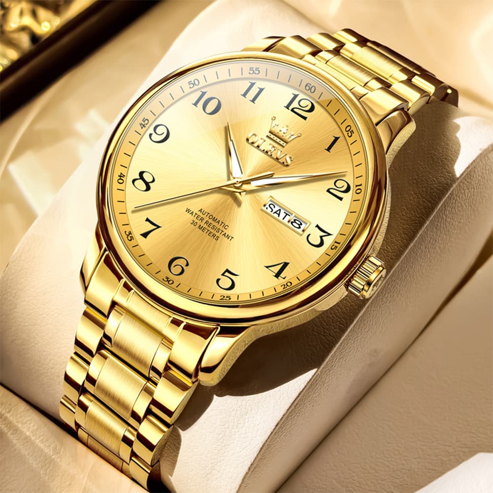 OLEVS 7072 Arabic Numeral Dual Calendar Automatic Watch For Men