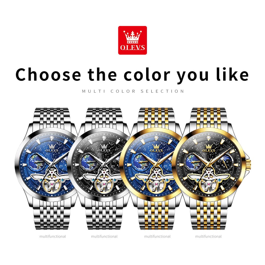 OLEVS 6705 Starry Sky Earth Tourbillon Automatic Mechanical Watch For Men