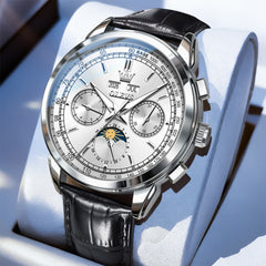 OLEVS Leather Strap Moon Phase Automatic Mechanical Watch for Men 7117