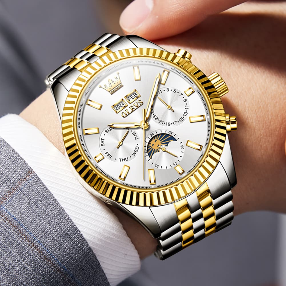 OLEVS 6688 Automatic Moon Phase Stainless Steel Watch for Men