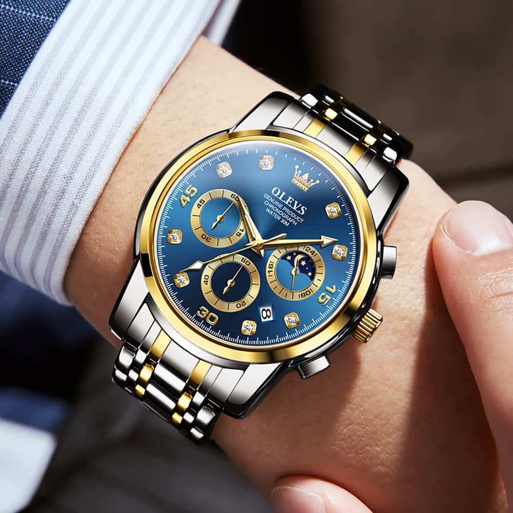 OLEVS 2889 Steel Chronograph Moon Phase Watch for Men