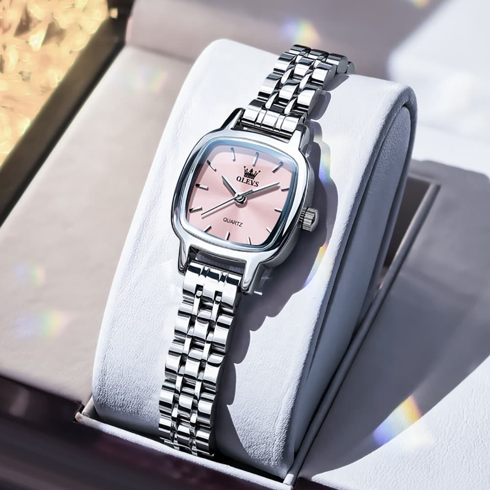 OLEVS 5675 Petite Square Watch Vintage Dress Stainless Steel Bracelet Quartz Timepiece for Women