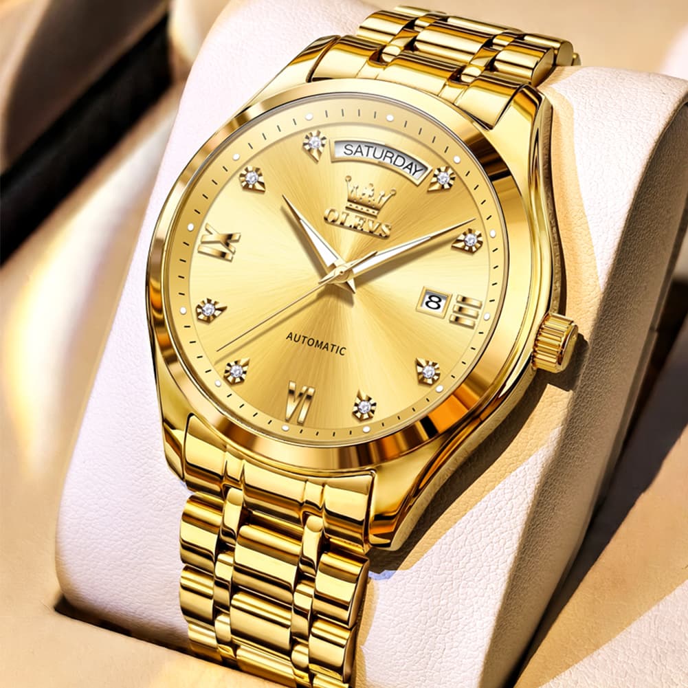 OLEVS 6752 Diamond Dial Day Date Mechanical Watch for Men