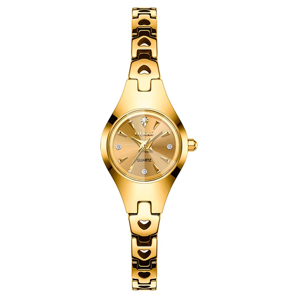 OLEVS 7082 Tungsten Steel Watch Dainty Heart Link Faceted Bracelet Diamond Accent Quartz Timepiece for Women