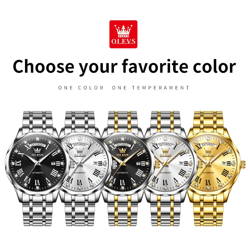 OLEVS 6780 Roman Numerals Day Date Mechanical Watch for Men